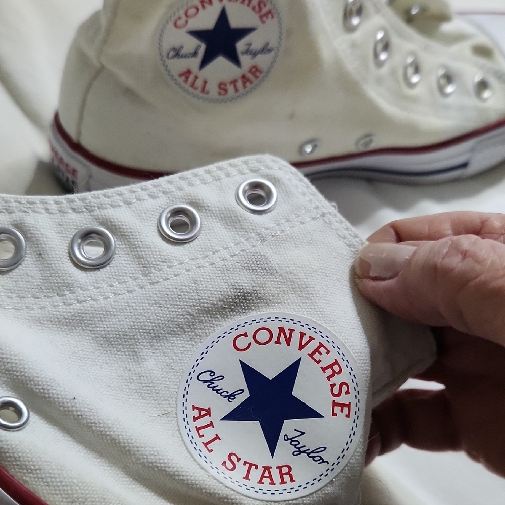 Converse High Tops in Cream with Red and Blue Accents - Picture 4 of 11